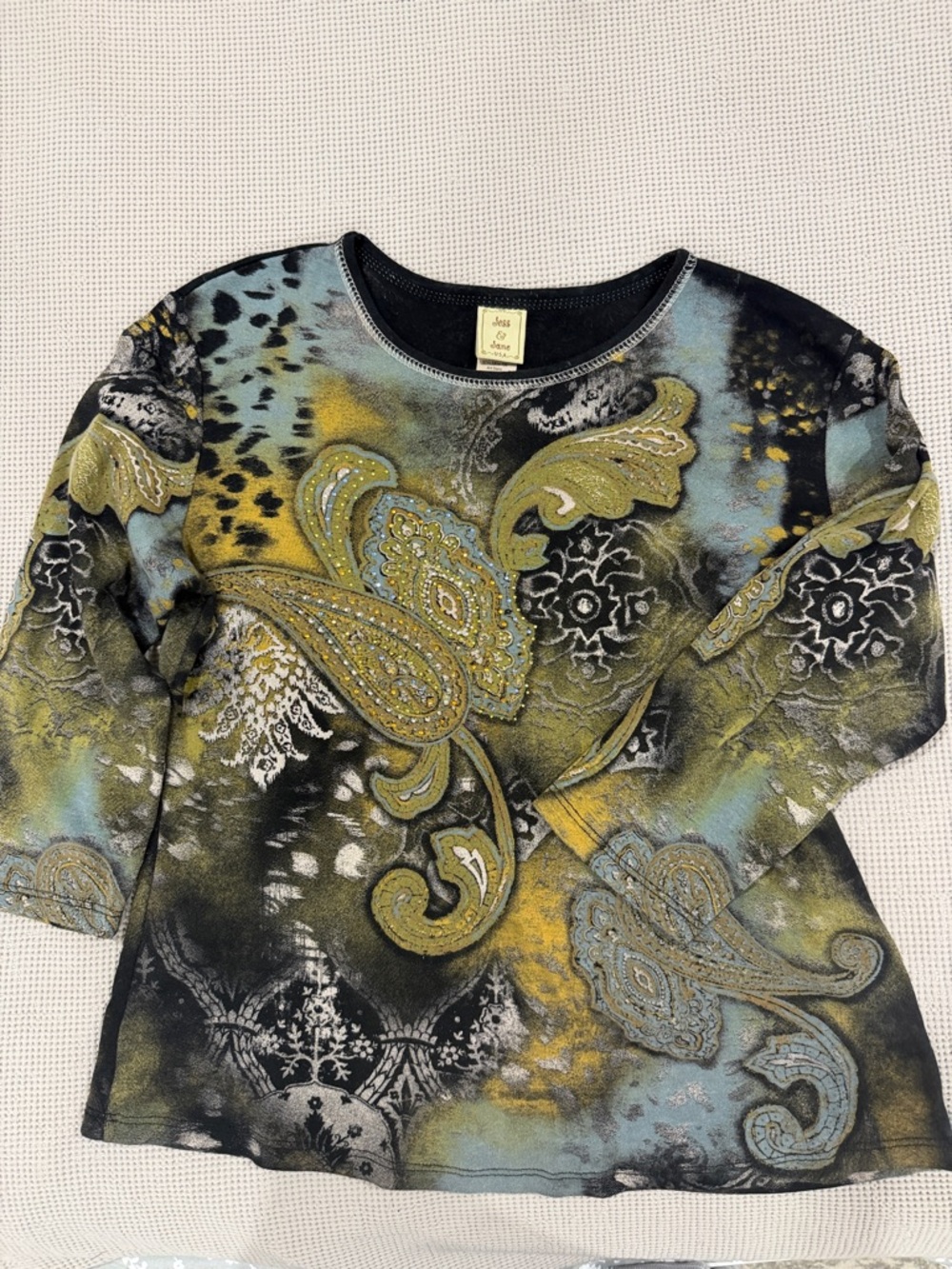Jess & Jane Black Top with Vintage Label